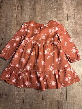 5/$15 OshKosh B'gosh Rust Floral Long-Sleeve Tiered Dress Pink Blossoms size 4